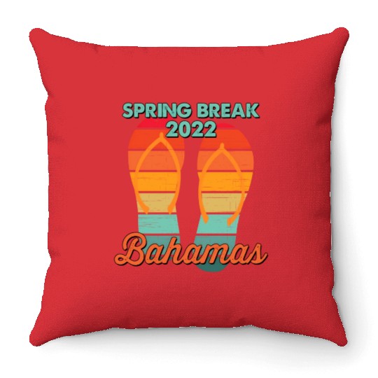 Spring Break Bahamas Beach 2022 Flip Flops Throw Pillows
