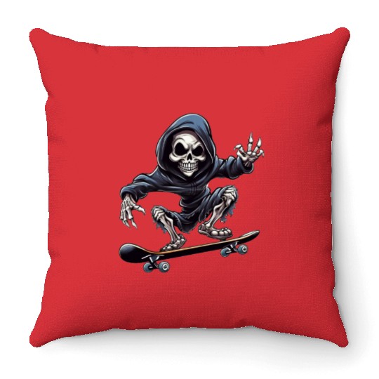 Embrace the Afterlife on Wheels: Grim Reaper Skate Throw Pillows