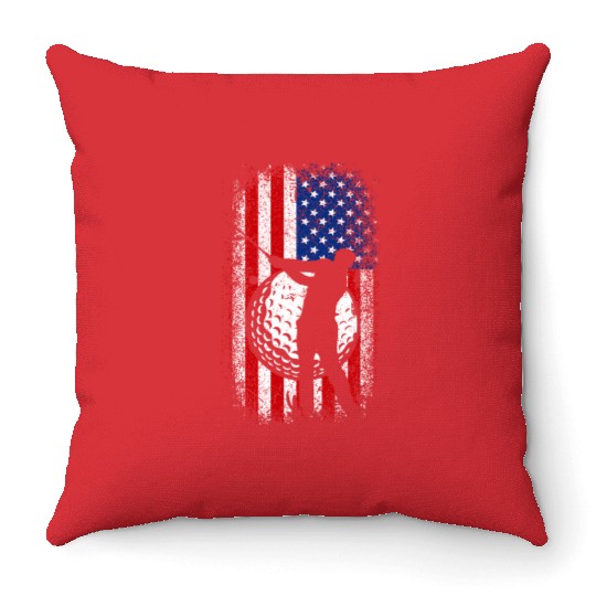 Usa Flag 4th of july golf design for golfers Throw Pillows