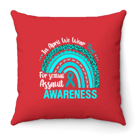 Rainbow In April We Wear Teal Sexual Assault Aware Throw Pillows