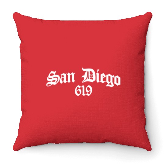 San Diego 619 Chicano Latino Style Area Code Throw Pillows