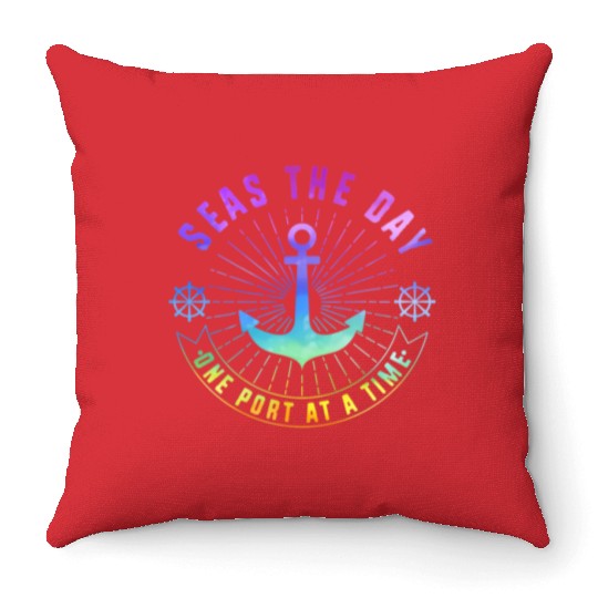 Cruise Seas The Day Family Vacation Throw Pillows