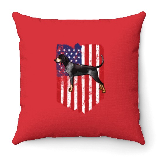 American Flag Bluetick Coonhound 4Th Of July Usa Throw Pillows