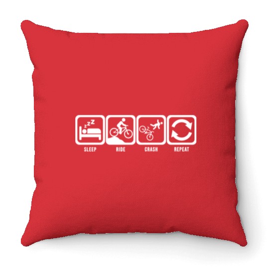 Sleep Ride Crash Repeat White Mountain Bike Throw Pillows