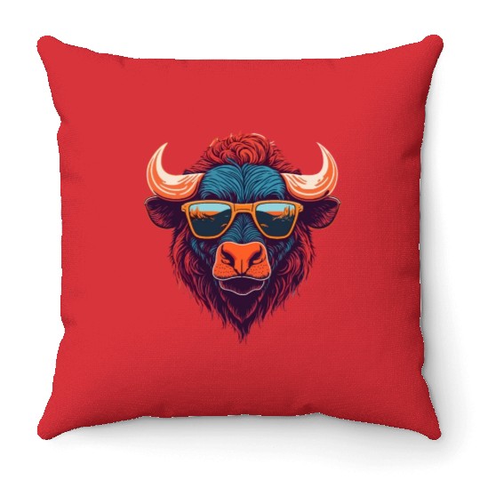 Fashion forward trendy Buffalo illustration Throw Pillows