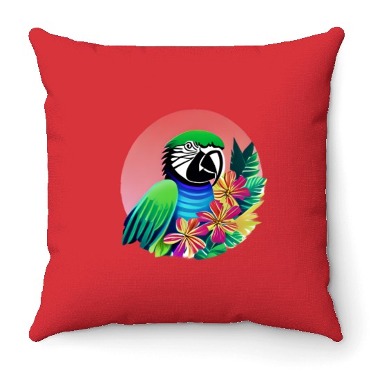 Macaw in the Tropics Throw Pillows