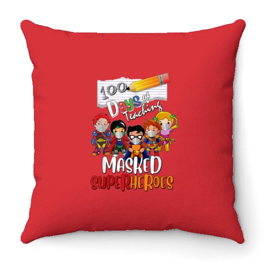 100 Days of Teaching Masked Superheroes Virtual Throw Pillows