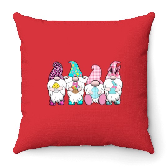 4 Easter Gnomes Pastel Spring Bunny Ears Gingham R Throw Pillows