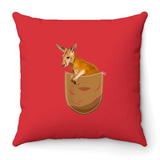 Kangaroo In Pocket Funny Animal Lover Throw Pillows