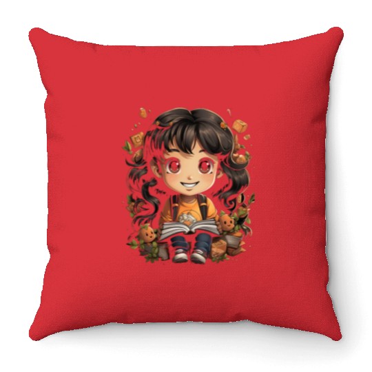 Back to School Pre-K Kindergarten Student Chibi Throw Pillows