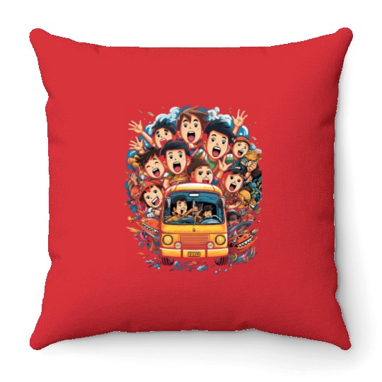 Back to School Pre-K Kindergarten School Bus Throw Pillows