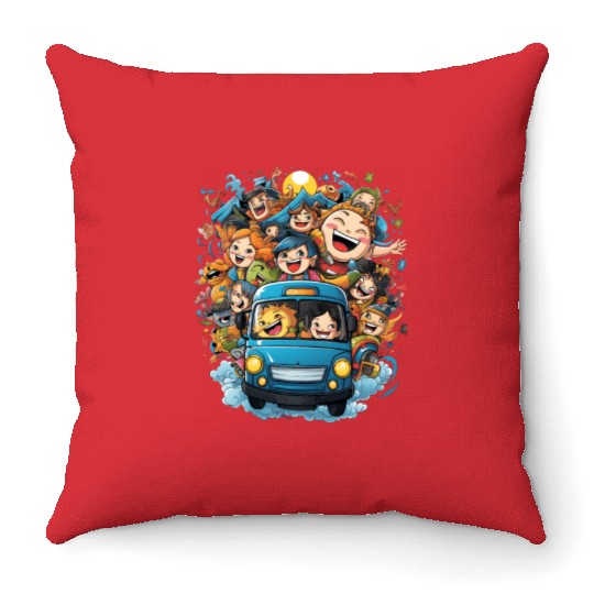 Back to School Pre-K Kindergarten School Bus Throw Pillows