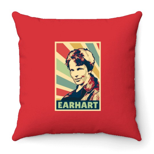 Amelia Earhart Vintage Colors Throw Pillows