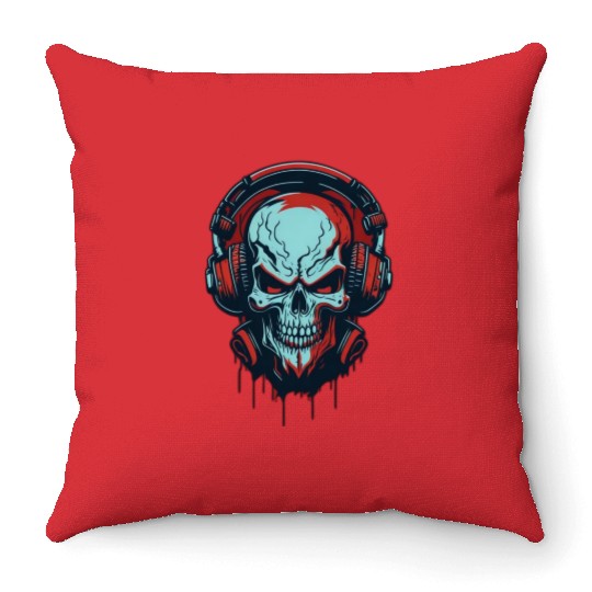 angry skull Throw Pillows