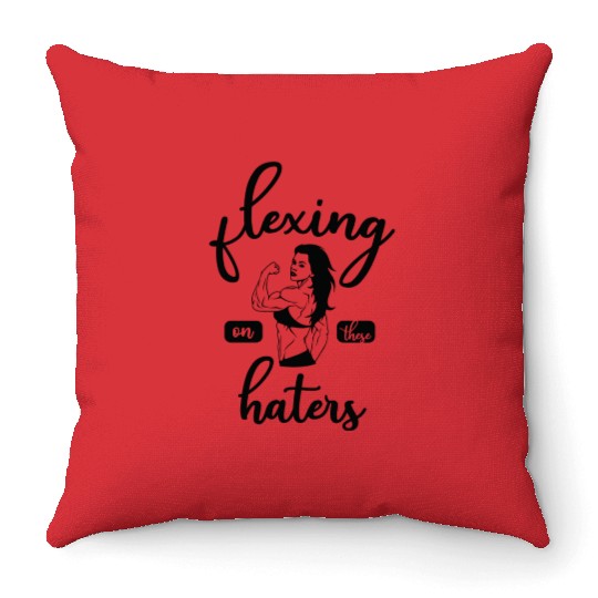 Women fitness gym red Throw Pillows