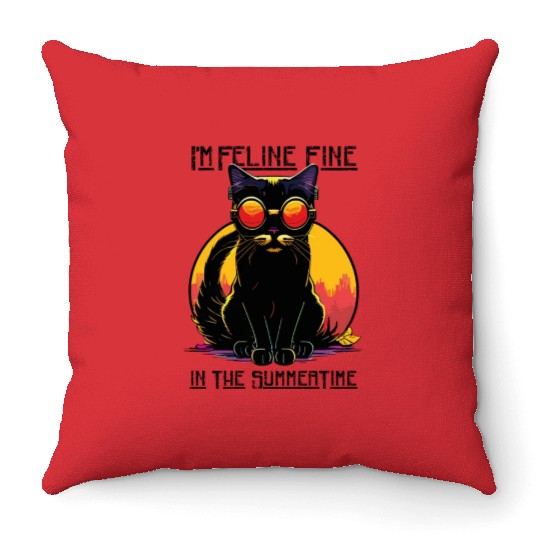 FELINE Fine | Cat Lover Summer Animal Beach Party Throw Pillows