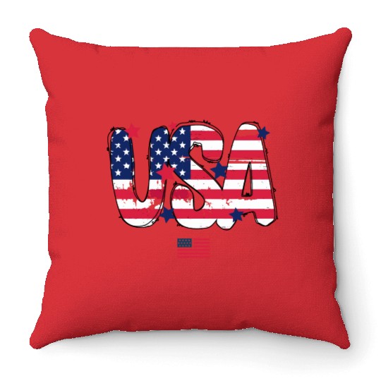 USA Flag Patriotic 4th of July America day of Throw Pillows