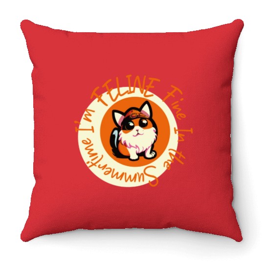 I'm FELINE Fine | Cat Lover Summer Animal Party Throw Pillows