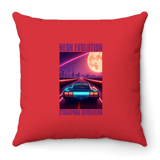 Vintage 80s Futuristic Retrowave Neon Cyberpunk Throw Pillows