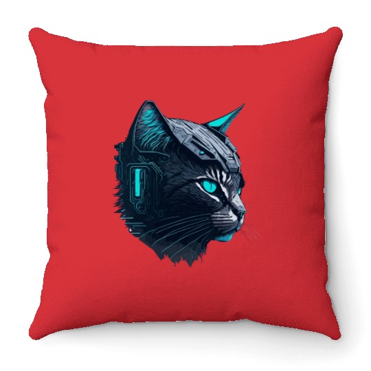 Digital cyberpunk Cat artwork Throw Pillows
