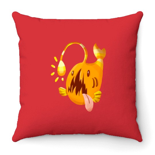 The Orange Candy Corn Angler Fish Throw Pillows
