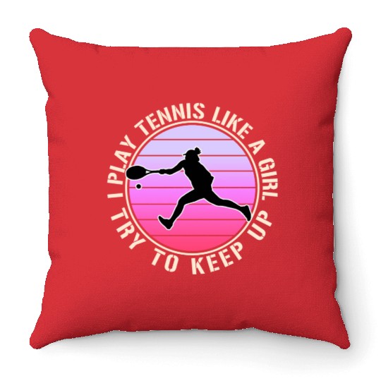 Vintage Women Tennis Throw Pillows