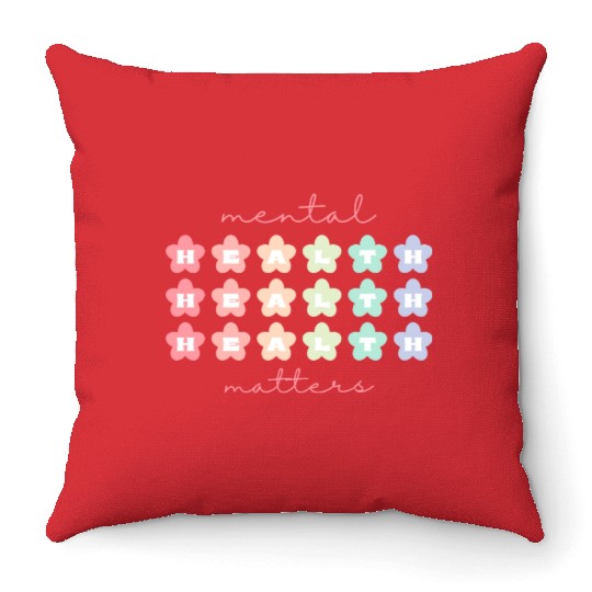 Mental Health Matters Retro Flowers Pastel Rainbow Throw Pillows