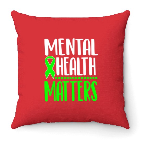 Mental Health Awareness Ribbon Green Anxiety Depre Throw Pillows