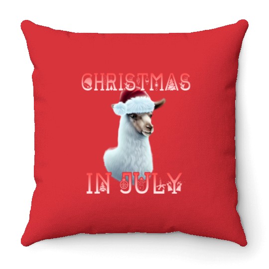 Festive alpaca - Christmas in July Throw Pillows