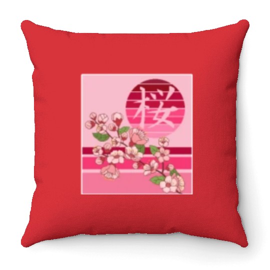 Cherry Blossom Throw Pillows, Sakura Flowers Kanji Pocket