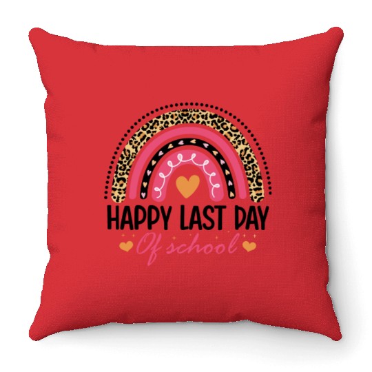 Leopard Rainbow Last Day Of School Teacher Throw Pillows