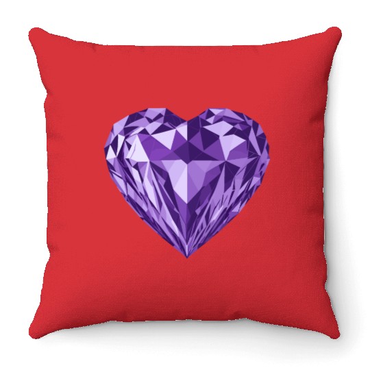 Glossy purple diamond heart Throw Pillows