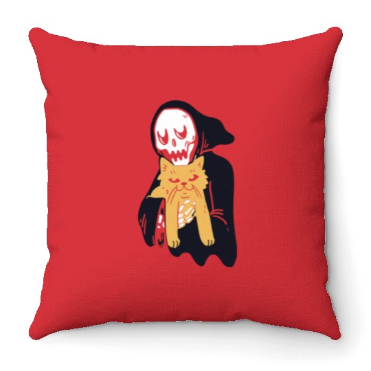 The grim reaper loves cat Throw Pillows