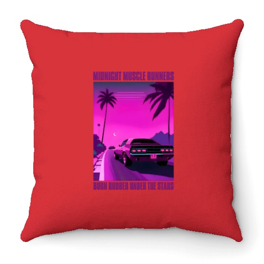Vintage 80s Graphic Retrowave Muscle Car Racing Throw Pillows
