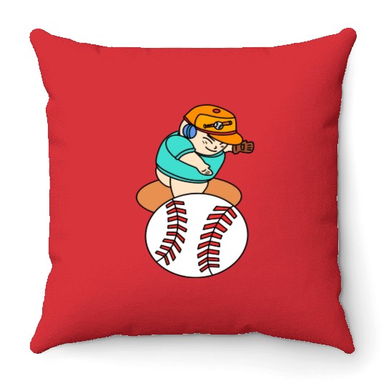 Cute Chibi Baseball Pitcher Throw Pillows