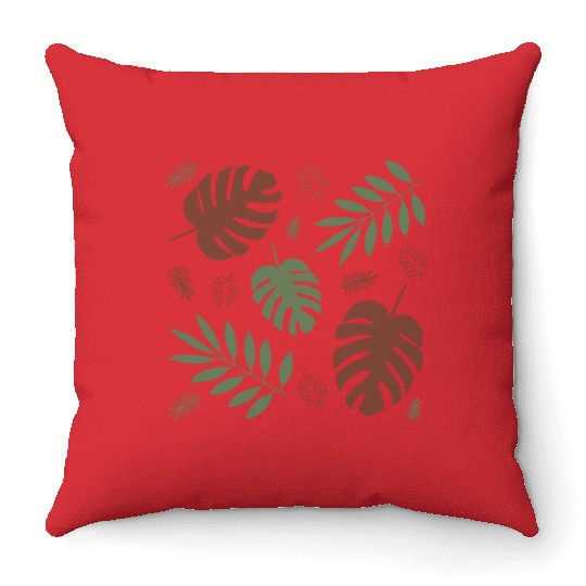 Green Palm Leaves And Tropical Green Monstera Throw Pillows