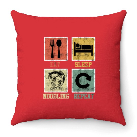 Catfish Fishing Eat Sleep Noodling Repeat Throw Pillows