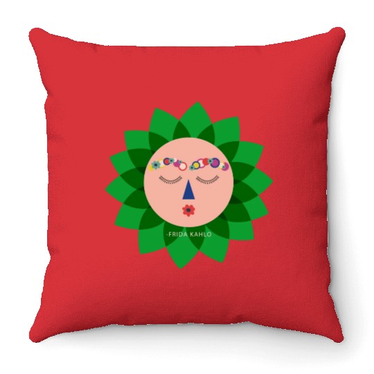 Cute Colorful Frida Kahlo Portrait Mexican Sun Throw Pillows