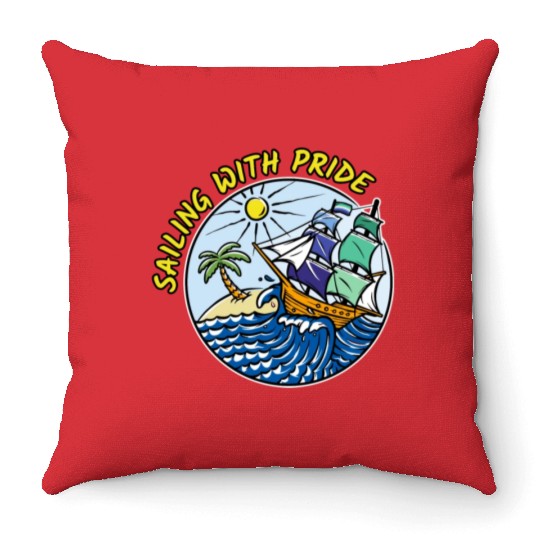 LGBTQ Sailing Ship with Gay Flag, Family Vacation Throw Pillows