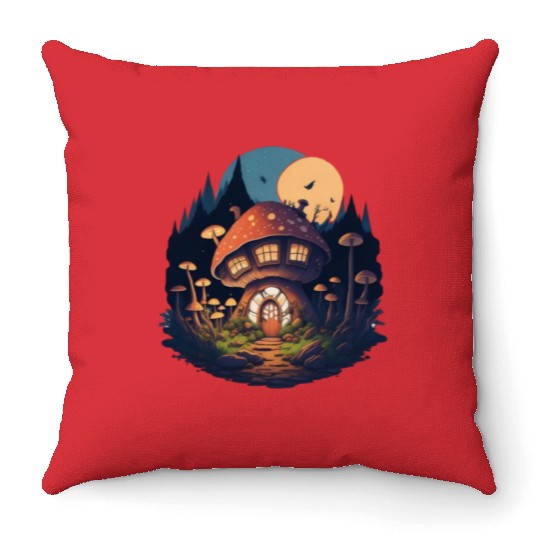 Big Mushroom House Throw Pillows