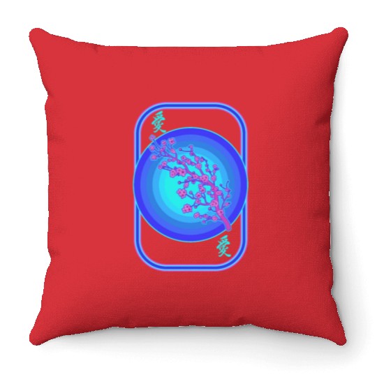 Cherry Blossom Throw Pillows, Vaporwave Sakura Flowers