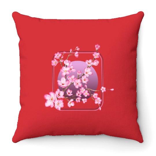Cherry Blossom Throw Pillows, Pink Sakura Kawaii