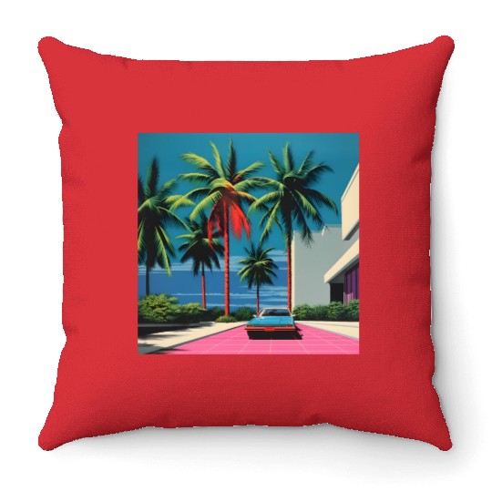 1980s Miami Beach Retro Hiroshi Nagai Throw Pillows
