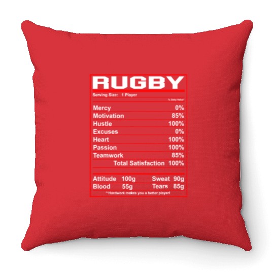 Funny Rugby Nutrition Facts Rugby Playerrugby trai Throw Pillows