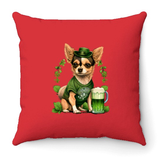 Chihuahua | St. Saint Patricks Day Beer Shamrock Throw Pillows