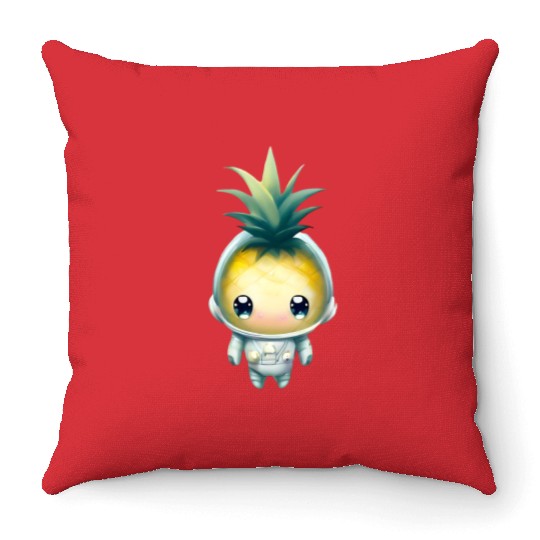 Kawaii astronauts pineapple Throw Pillows