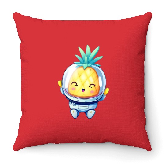 Kawaii astronauts pineapple Throw Pillows