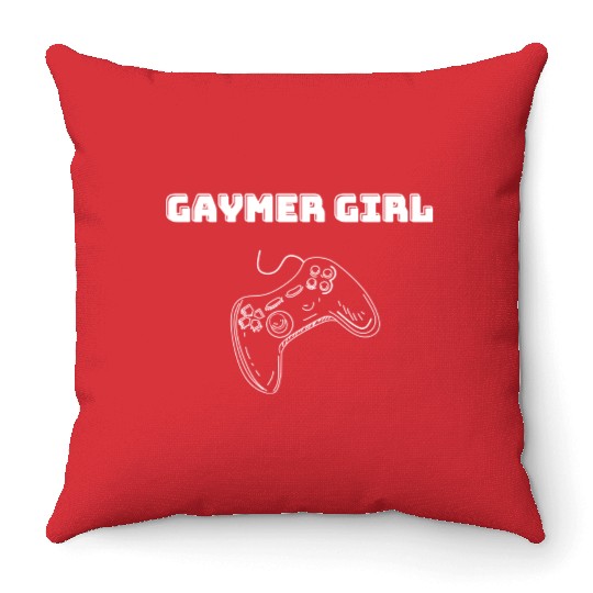Gaymer Girl Video Gaming Gamer Design green Throw Pillows
