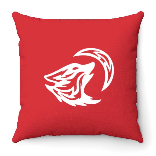 Tribal White Howling Wolf Tattoo 70s Throw Pillows