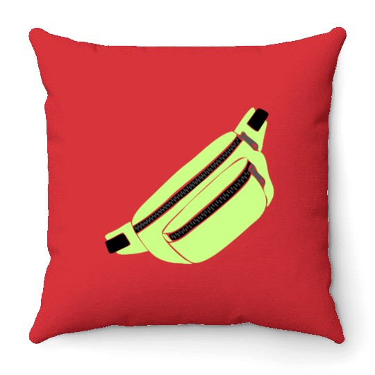 Lime Green Fanny Pack Illustration Throw Pillows